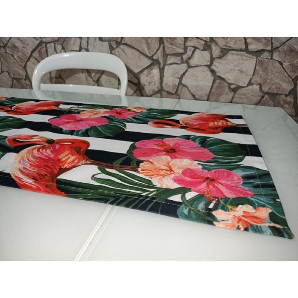 Moda Meral Flamingo Desenli Süet Kumaş Runner MMRL255981 - 40 x 140 cm - Renkli Masa Örtüsü Fiyatı