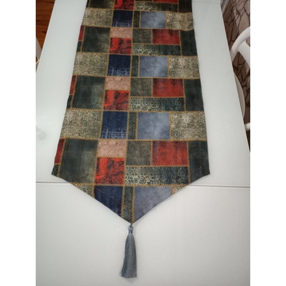 Moda Meral Geometrik Desenli Runner MMRL255982 - 140 x 40 cm - Renkli Masa Örtüsü Fiyatı