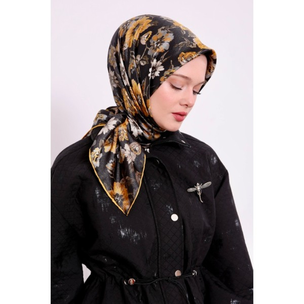 Moda Mevsimi Levidor Desenli Kristal Eşarp 5531-02 Siyah Sarı Eşarp Fiyatı