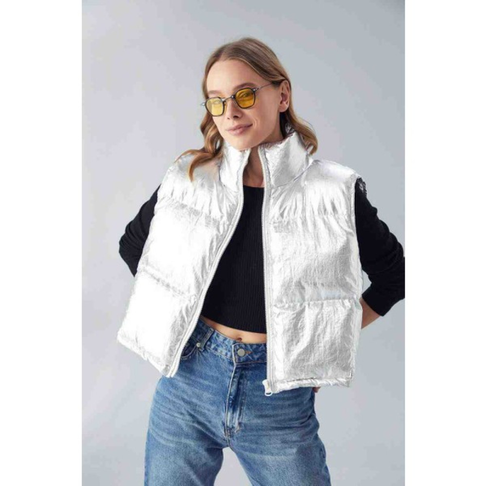 Moda Mix Avcılar Kadın Metalik Crop Şişme Yelek Kadın Yelek Fiyatı