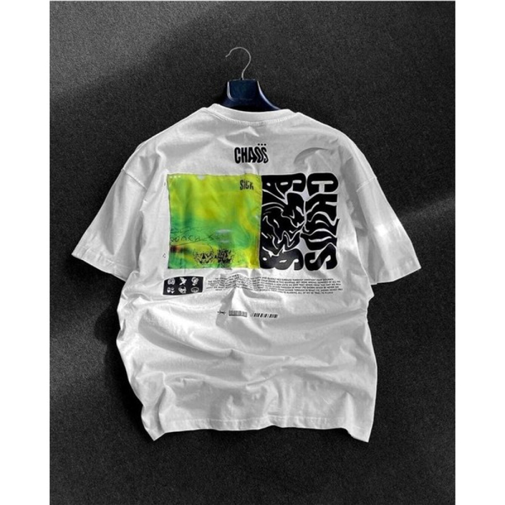 Moda Moonlife Beyaz Chaos Özel Baskılı Oversize Bisiklet Yaka Penye T-Shirt Bayan T-shirt Fiyatı