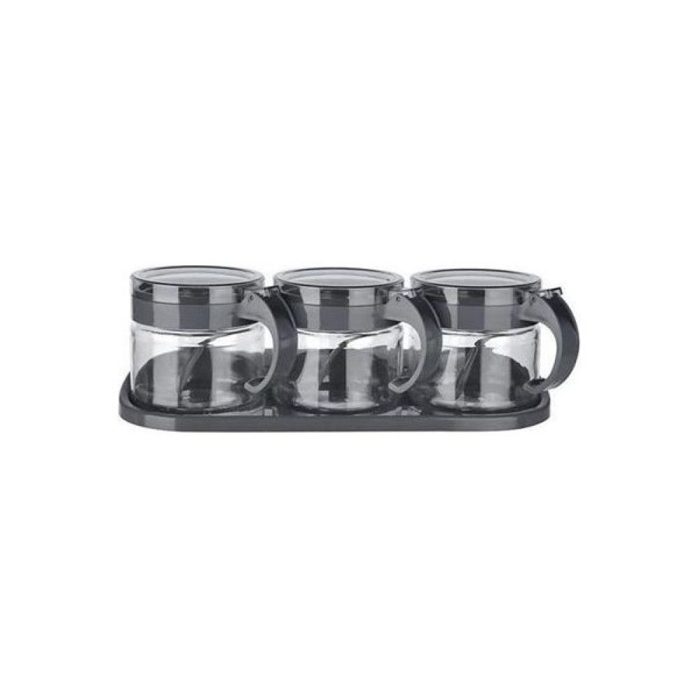 Moda Noktası Moda Noktası®  gri 3lü Standlı Kapaklı Kaşıklı Cam Hava Sızdırmaz Baharatlık Takımı KC-386 Baharat Setleri & Baharatlıklar Fiyatı