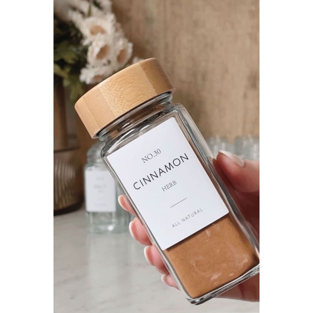 Moda Ozy 12LI Bambu Kapaklı 120Ml Cam Baharatlık Baharat Seti Baharat Etiketi Hediyeli - Şeffaf - 120 ml Tuz, Şeker, Baharat Fiyatı