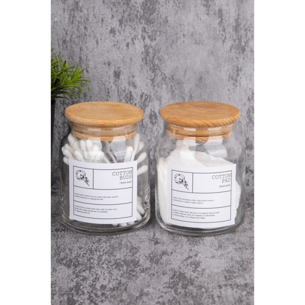 Moda Ozy 2'li Kulak Pamuğu - Makyaj Pamuğu Cam Ahşap Kapaklı Vakumlu Banyo Düzenleyici Kavanoz 300ML - Şeffaf - 300 ml Saklama Kapları Fiyatı
