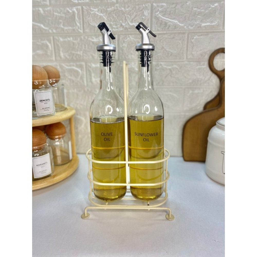 Moda Ozy 2'li Metal Stantlı 750ML Sıvıyağ /zeytinyağı Şişesi Şeffaf Etiketli Yağlık - 750 ml Mutfak Gereçleri Fiyatı