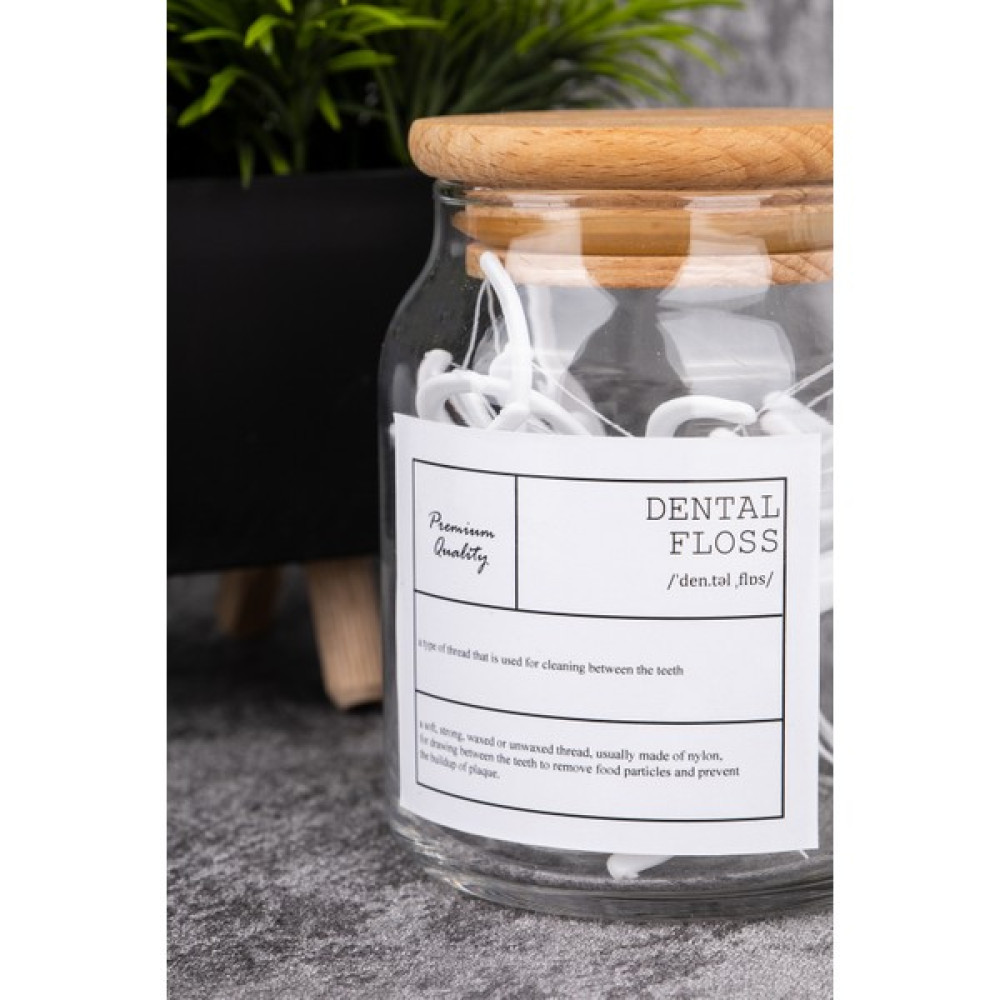 Moda Ozy 300ML Ahşap Kapaklı Vakumlu Cam Diş Ipi Kavanozu Etiketli Banyo Düzenleyici - Şeffaf Banyo Aksesuarları Fiyatı