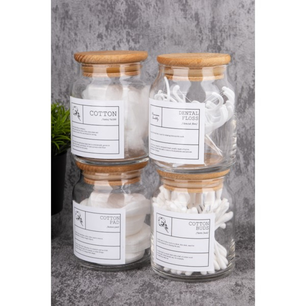 Moda Ozy 4lü 300ML Ahşap Kapaklı Pamuk/kulak Pamuğu/makyaj Pamuğu/diş Ipi Kavanozu Cam Banyo - Şeffaf Banyo Aksesuarları Fiyatı