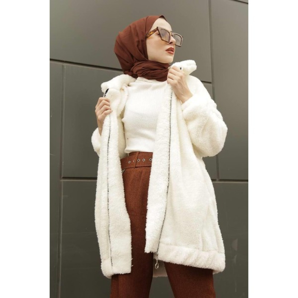 Moda Periy Kadın Modest Basic Mevsimlik Kışlık Fermuarlı Giy Çık Kap Peluş Tesettür Hırka Kadın Hırka Fiyatı