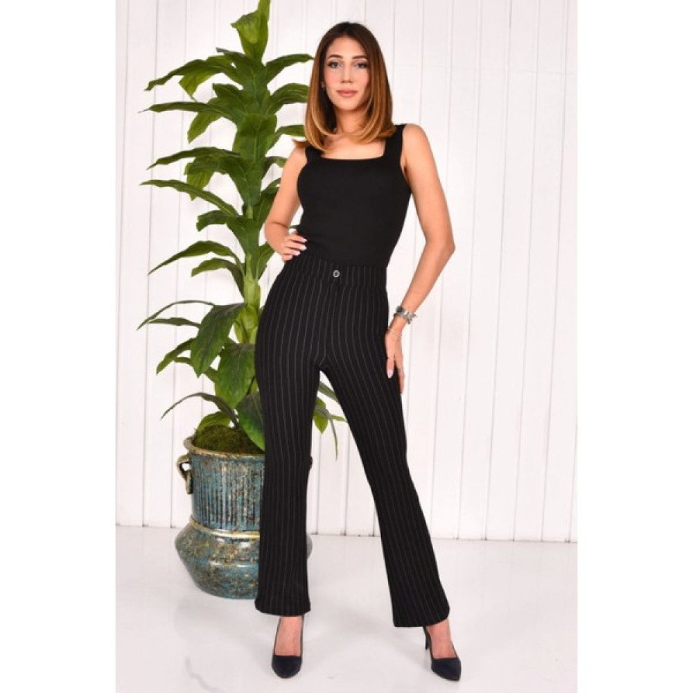 Moda Pollux Kadın Siyah Çizgili Kumaş Pantolon Bayan Jeans / Kot Pantolon Fiyatı