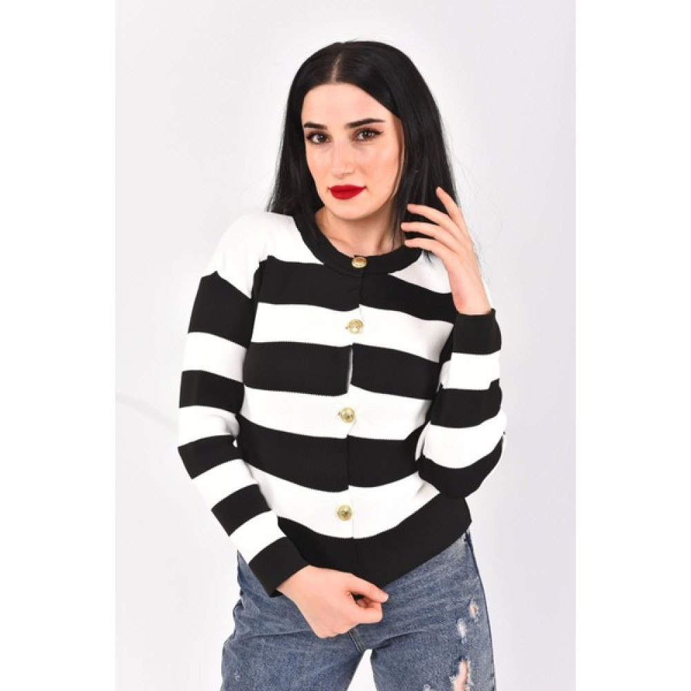 Moda Pollux Kadın Triko Şeritli Düğmeli Kısa Hırka Bayan Kazak & Süveter & Triko Fiyatı