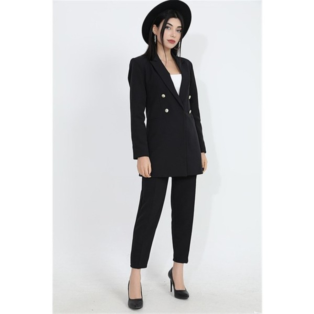 Moda Zela Omuzları Vatkalı Önü Çıtçıtlı Atlas Kumaş Kadın Blazer Ceket - Siyah Bayan Ceket Fiyatı