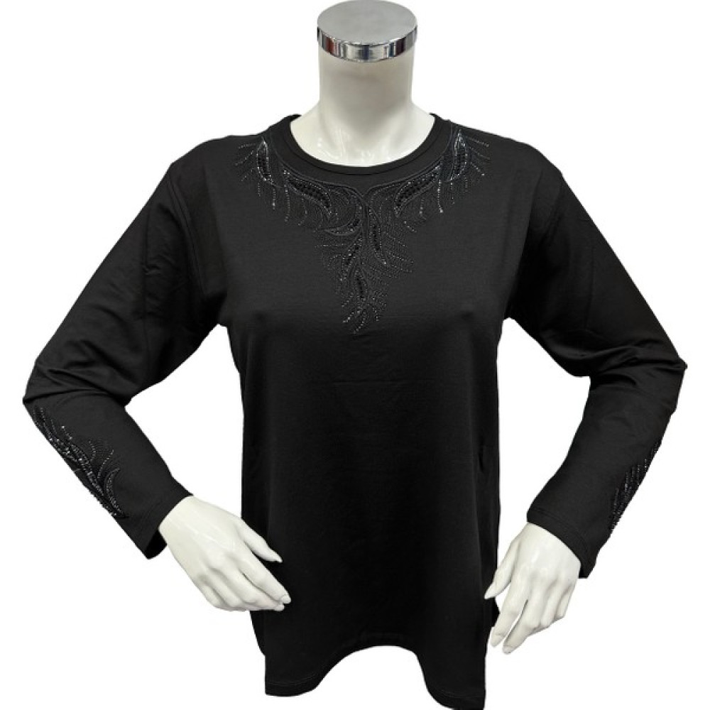 Moda Zeyn Viskon Kumaş Şık Yaprak Desenli Taş Işlemeli Anne Penye Bluz Bluz Fiyatı