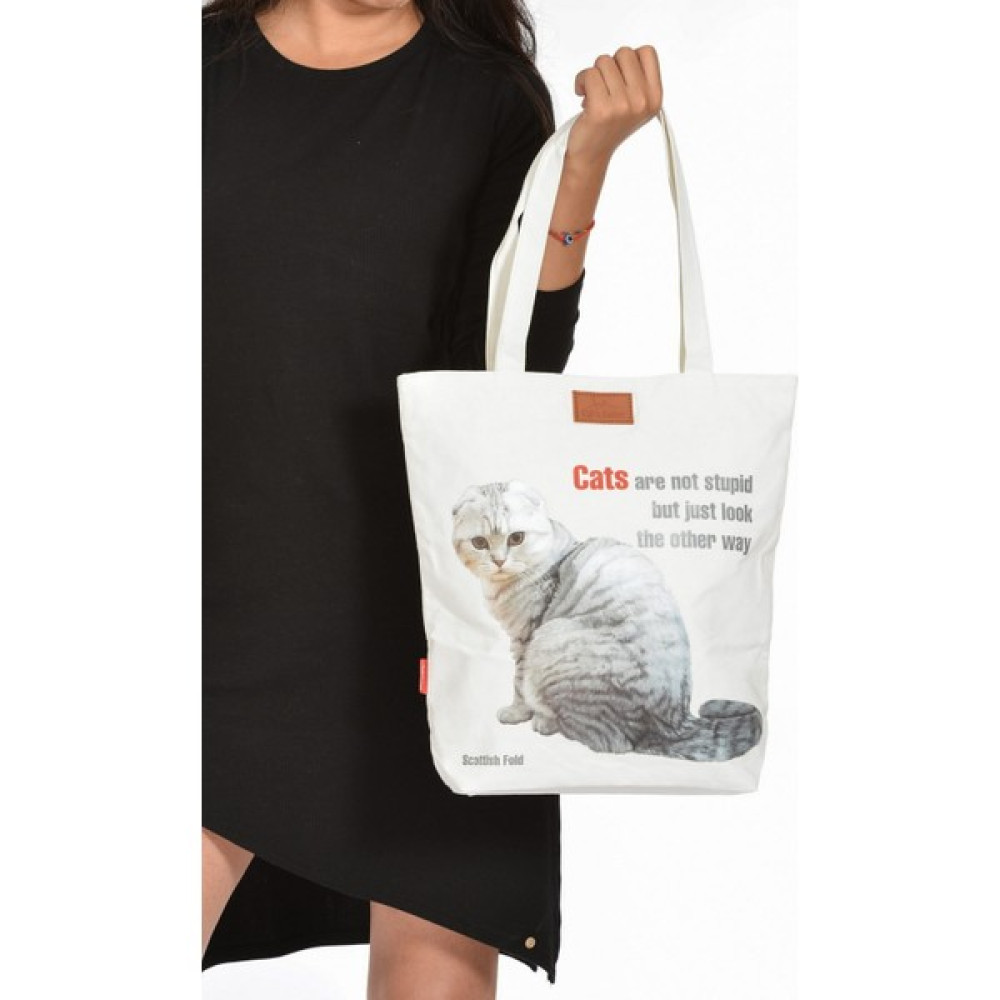 Moda1001 Kedi Baskılı Canvas Omuz Çantası - Orta Boy - Beyaz Bayan Çanta ve Cüzdan Fiyatı