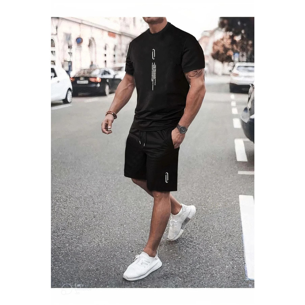 MODA23 Erkek Siyah Dikey Baskılı Oversize Şort T-shirt Takım 2XL Beden Kadın Giyim Fiyatı