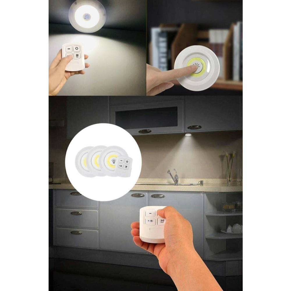 Modaba Sl-1070 - Uzaktan Kumandalı 3 Lü Spot Led Lamba Kablosuz Pilli Işıldak Mutfak Rafı Işığı Dolap Işığı Yaş Günü & Parti Fiyatı