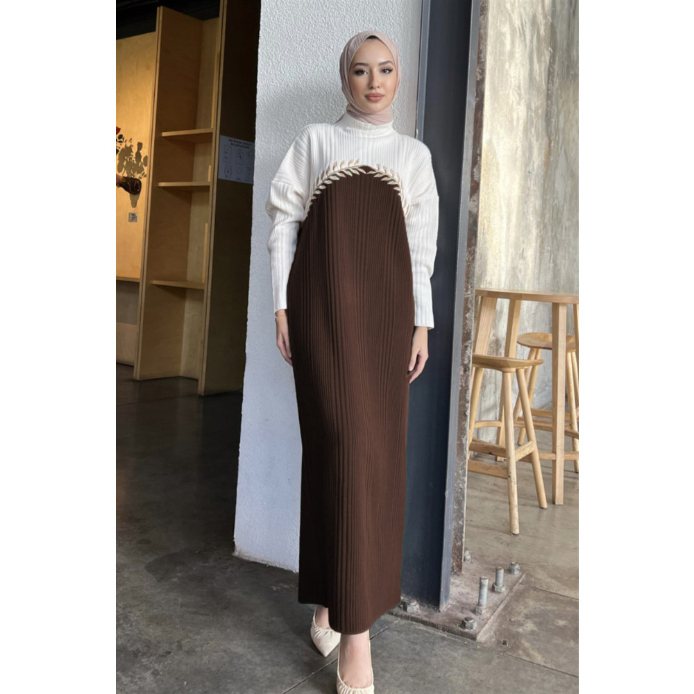modabirsen Seyran Elbise Kahve STD Beden Tesettür Giyim Fiyatı