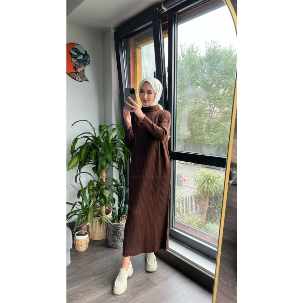 modabirsen Şık Triko Elbise Kahverengi STD Beden Elbise Fiyatı