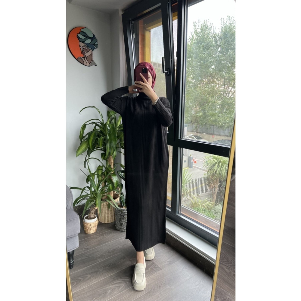 modabirsen Şık Triko Elbise Siyah STD Beden Elbise Fiyatı