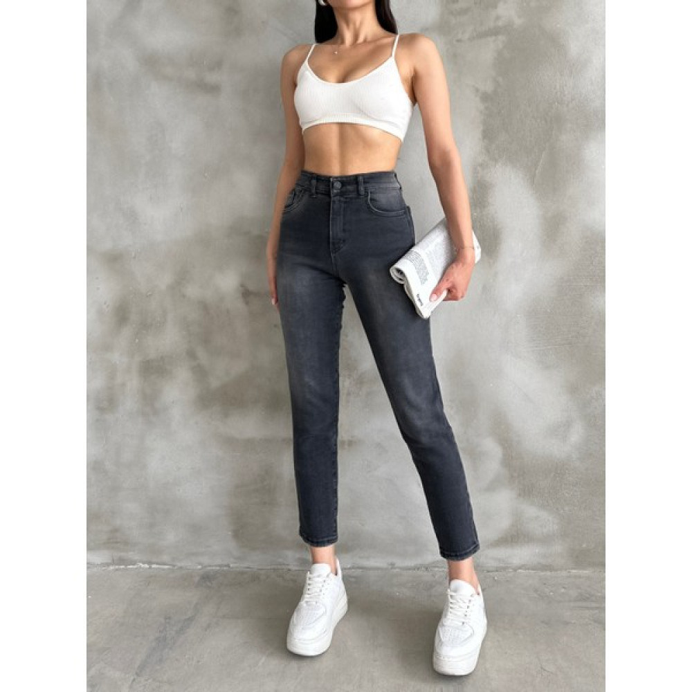 ModaDeniz Likrasız Denim Kumaş Siyah Yüksek Bel Slim Mom Jeans Bayan Jeans / Kot Pantolon Fiyatı
