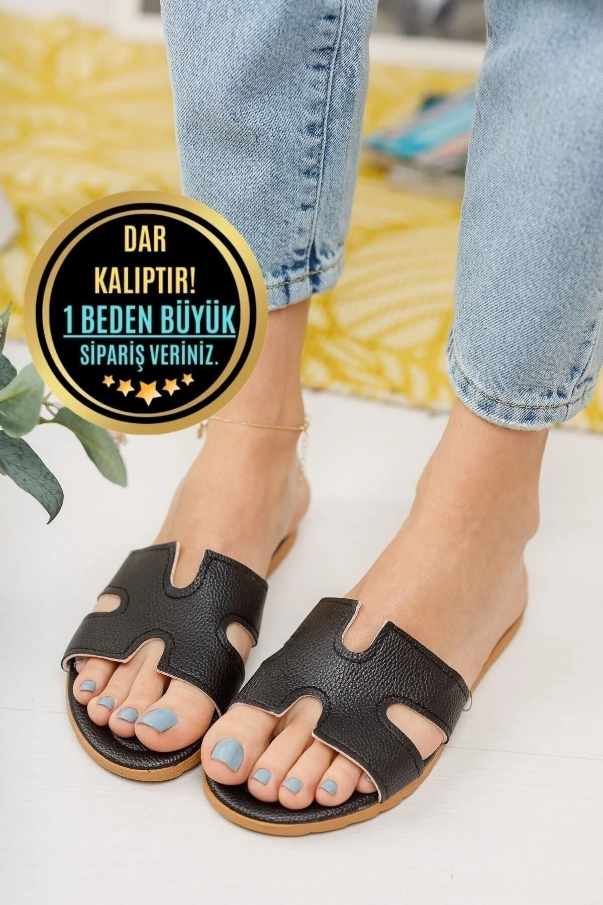 Modafırsat Kadın Siyah Günlük Terlik Deri Çeyiz Bohça Misafir Deniz Ev Plaj Terliği 39 Beden Unisex Sandalet Fiyatı