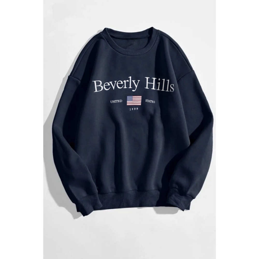 MODAGEN Beverly Hills Unisex Bisiklet Yaka Lacivert Oversize Sweatshirt M Beden Bayan Sweatshirt Fiyatı
