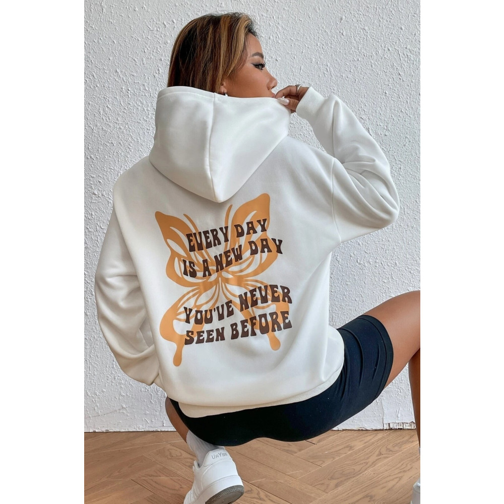 MODAGEN Kadın Beyaz Every Day Baskılı Kapüşonlu Oversize Sweatshirt M Beden Bayan Sweatshirt Fiyatı