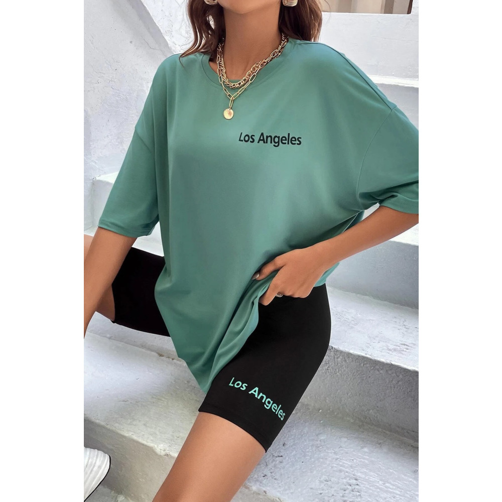 MODAGEN Kadın Oversize Mint Baskılı Tshirt-tayt Takım XL Beden Kadın Giyim Fiyatı