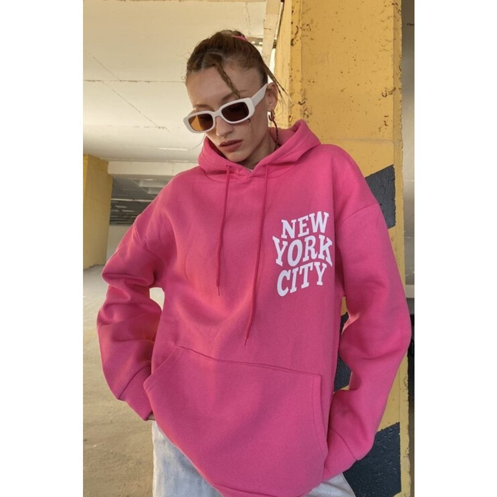 MODAGEN Kadın Pembe New York City Baskılı Kapüşonlu Oversize Sweatshirt S Beden Bayan Sweatshirt Fiyatı