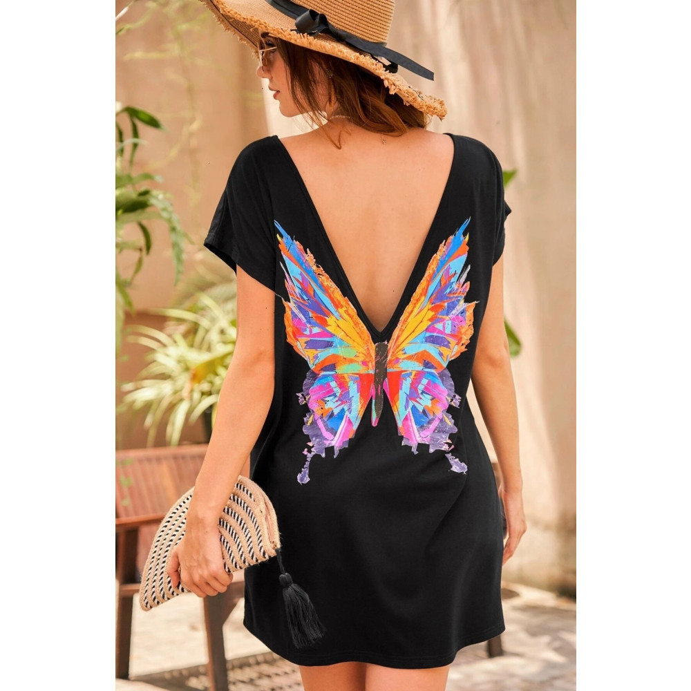 MODAGEN Kadın Siyah Butterfly Sırt Baskılı Oversize Elbise M Beden Elbise Fiyatı