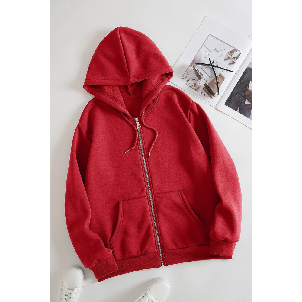 MODAGEN Kırmızı Pamuk Fermuarlı Unisex Oversize Hırka XL Beden Bayan Sweatshirt Fiyatı