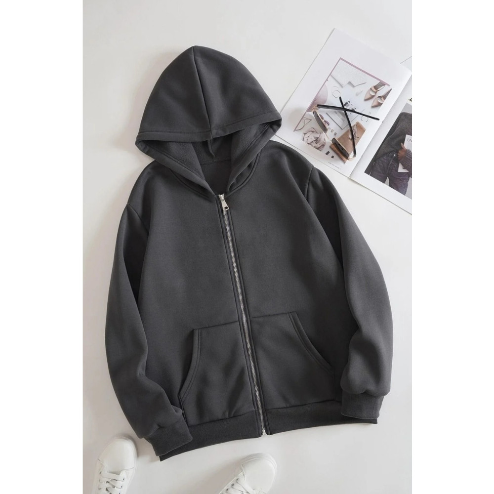 MODAGEN Unisex Antrasit Oversize Fermuarlı Hırka L Beden Bayan Sweatshirt Fiyatı