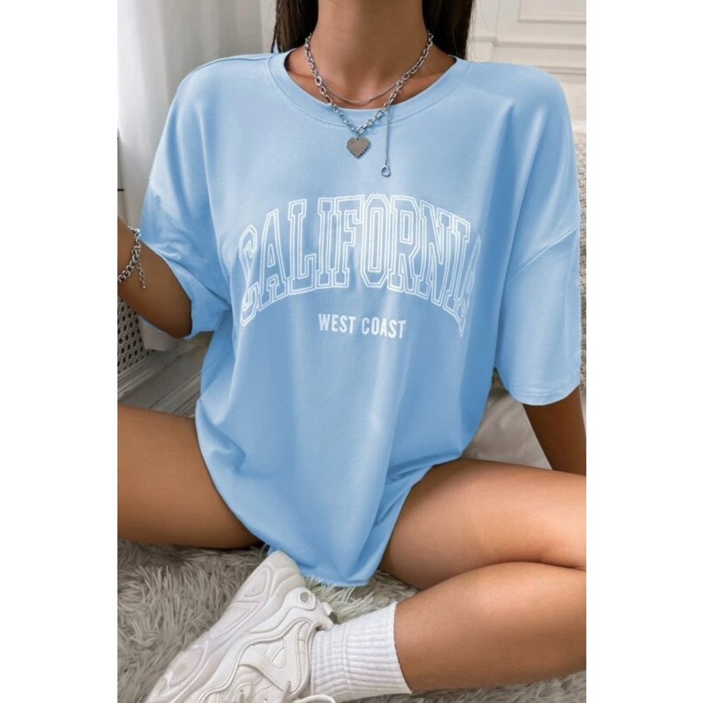 MODAGEN Unisex Bebe Mavisi California West Coast Baskılı Oversize T-shirt M Beden Bayan T-shirt Fiyatı