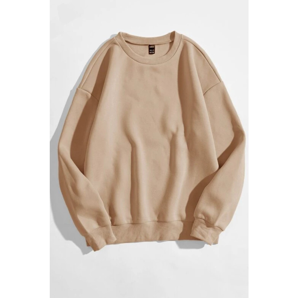 MODAGEN Unisex Bej Düz Renk Bisiklet Yaka Oversize Sweatshirt M Beden Bayan Sweatshirt Fiyatı