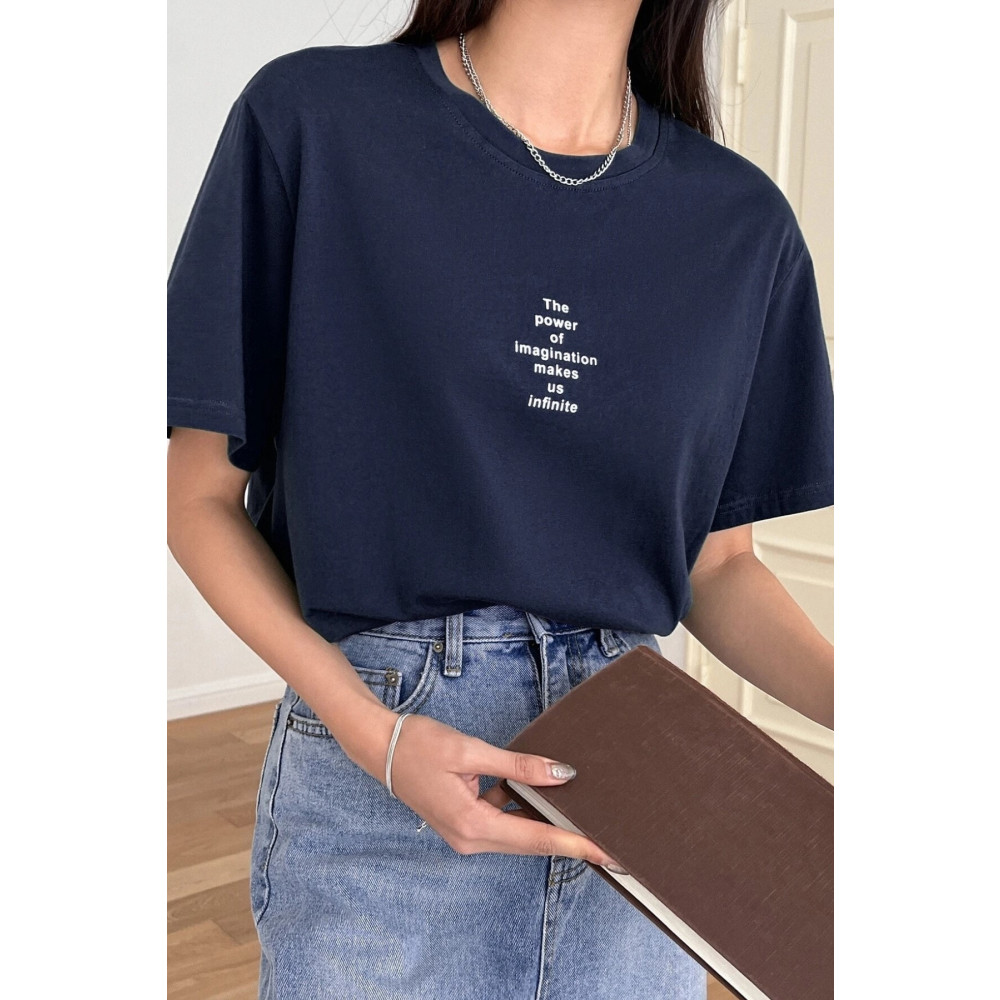 MODAGEN Unisex Lacivert The Power Of Baskılı Oversize T-shirt M Beden Bayan T-shirt Fiyatı