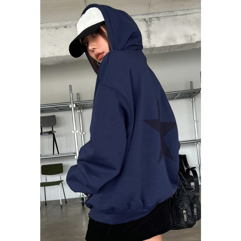 MODAGEN Unisex Lacivert Yıldız Sırt Baskılı Oversize Sweatshirt S Beden Bayan Sweatshirt Fiyatı