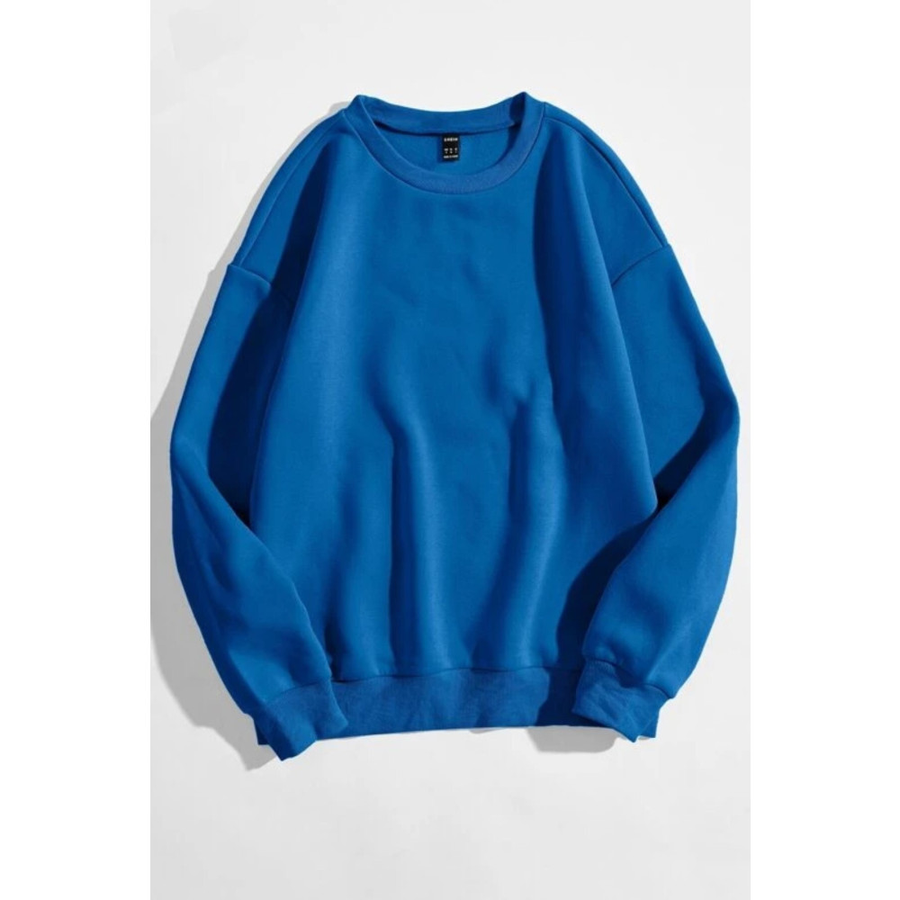 MODAGEN Unisex Sax Mavi Düz Renk Bisiklet Yaka Oversize Sweatshirt M Beden Bayan Sweatshirt Fiyatı