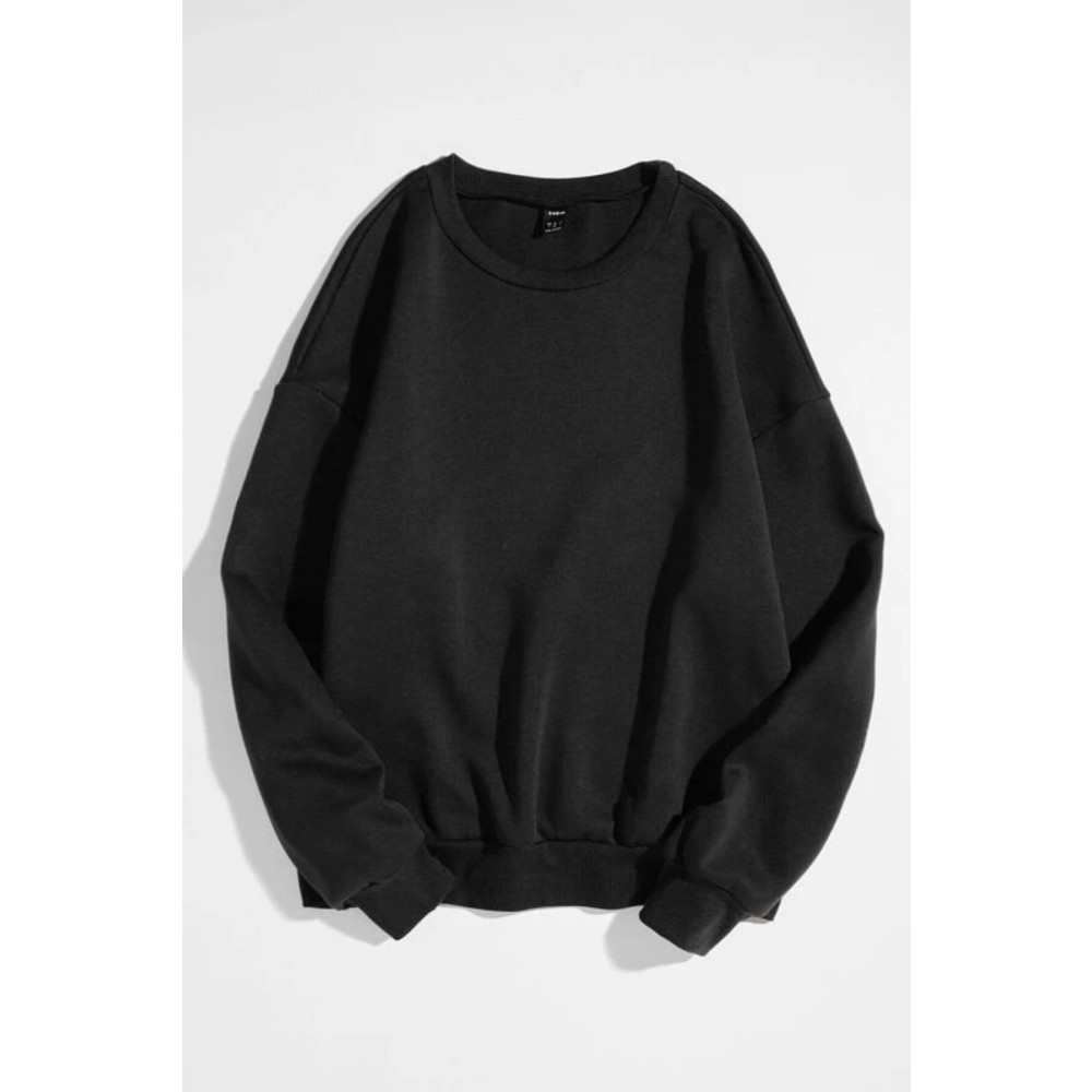 MODAGEN Unisex Siyah Düz Renk Bisiklet Yaka Oversize Sweatshirt M Beden Bayan Sweatshirt Fiyatı