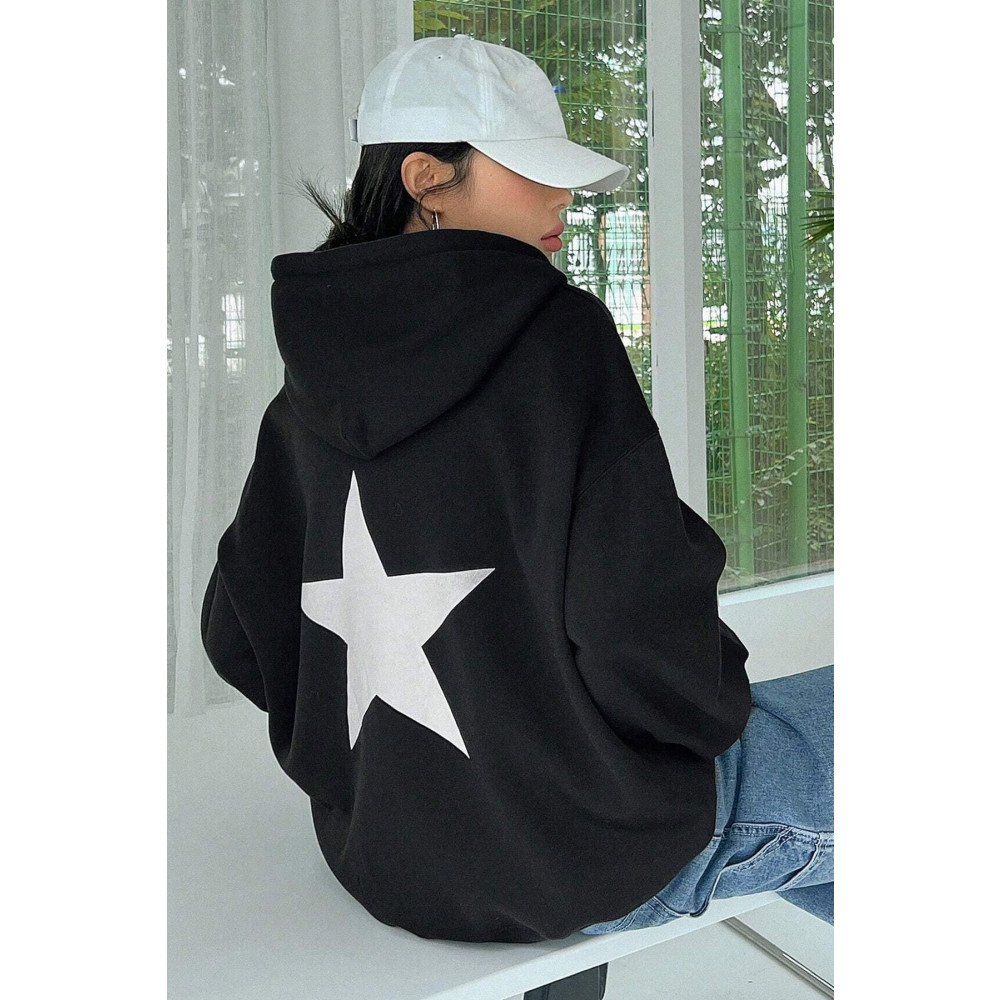MODAGEN Unisex Siyah Yıldız Sırt Baskılı Oversize Sweatshirt M Beden Bayan Sweatshirt Fiyatı