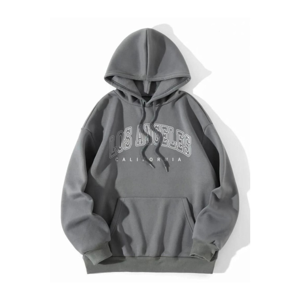 MODAGEN Unisex Taş Gri Los Angeles Baskılı Kapüşonlu Sweatshirt L Beden Bayan Sweatshirt Fiyatı