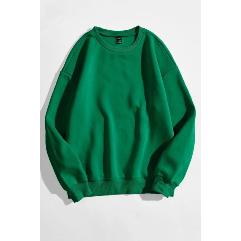 MODAGEN Unisex Yeşil Düz Renk Bisiklet Yaka Oversize Sweatshirt M Beden Bayan Sweatshirt Fiyatı