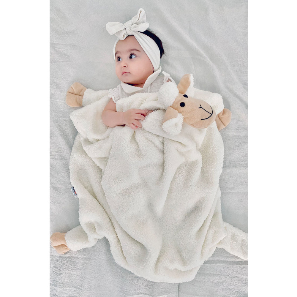 Modakids Krem Sevimli Kuzucuk Bebek Çocuk Battaniyesi Kışlık Peluş Welsoft Koyun Kuzu Battaniye Bebek Battaniyesi Fiyatı