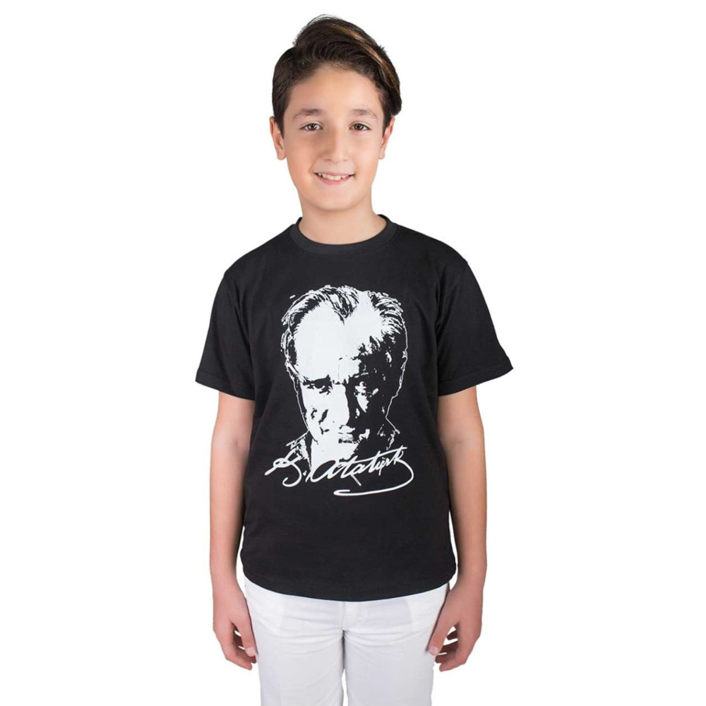 Modakids Siyah Atatürk Baskılı Çocuk Pamuklu T-Shirt 5-6 Yaş Beden Bayan T-shirt Fiyatı