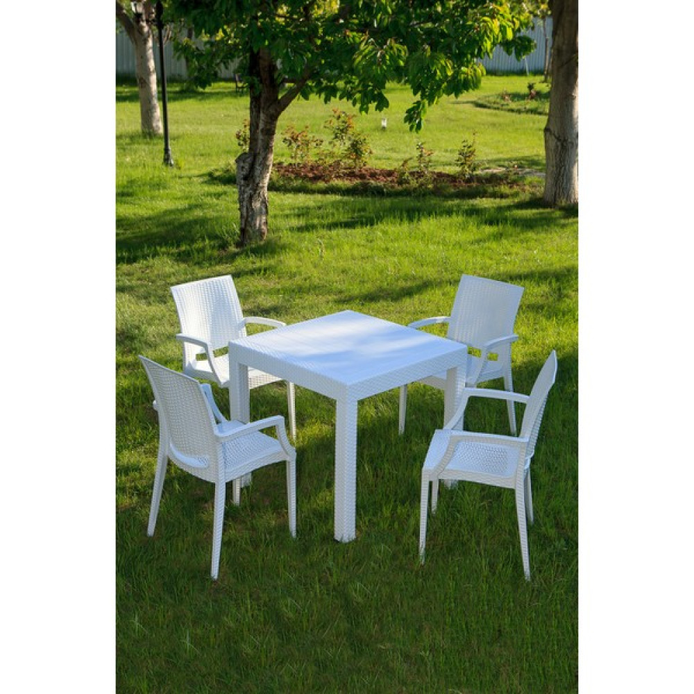 ModaLife Rattan Beyaz Kollu 4 Sandalye Masa Takımı - Bahçe&balkon&teras Bahçe Mobilyası Takımı Fiyatı