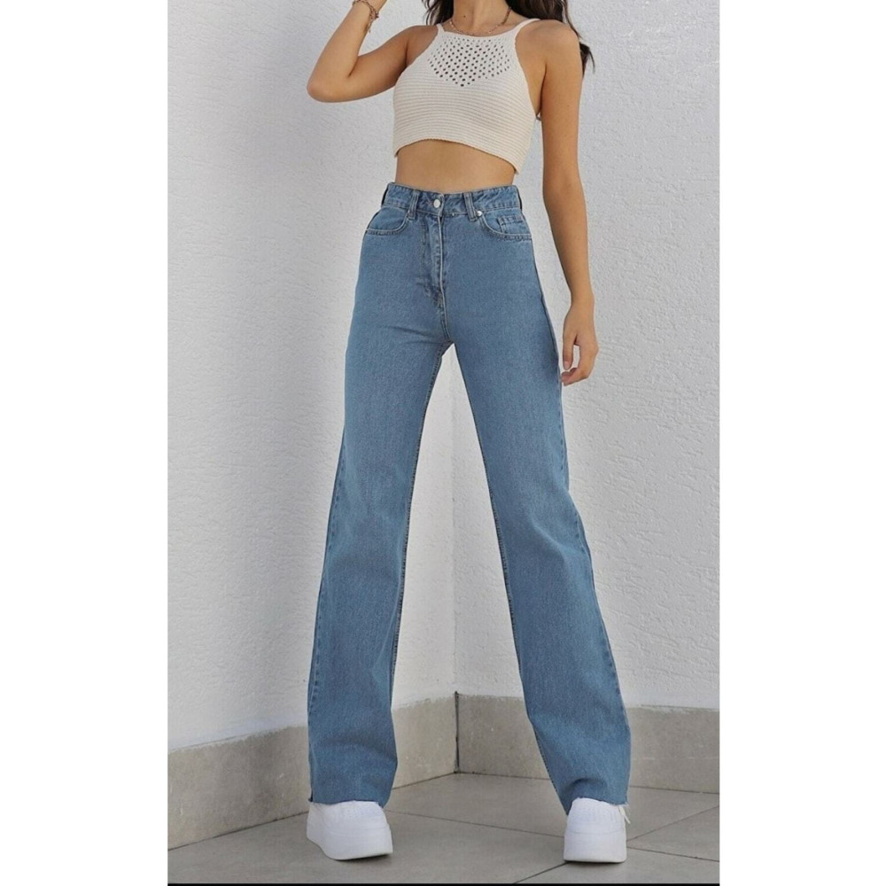 MODALİN Cayzer 90s Kadın Tatlı Mavi Likralı Süper Yüksek Bel Salaş Jean Pantolon Palazzo 40 Beden Bayan Jeans / Kot Pantolon Fiyatı