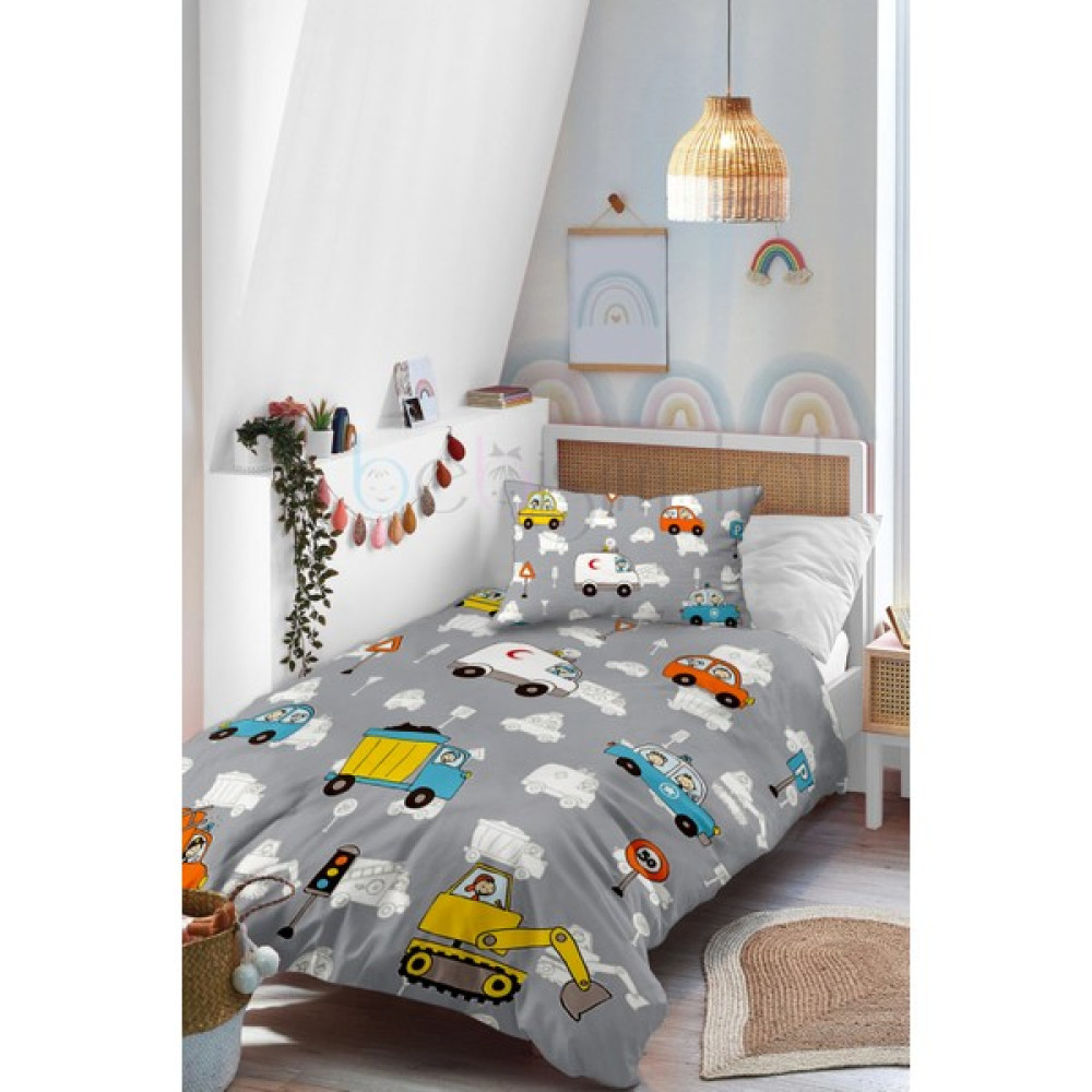 Modalive Home Arabalar Desenli Tek Kişilik Bebek Çocuk Nevresim Takımı - 160 x 220 cm - Gri Bebek Nevresim Takımı Fiyatı