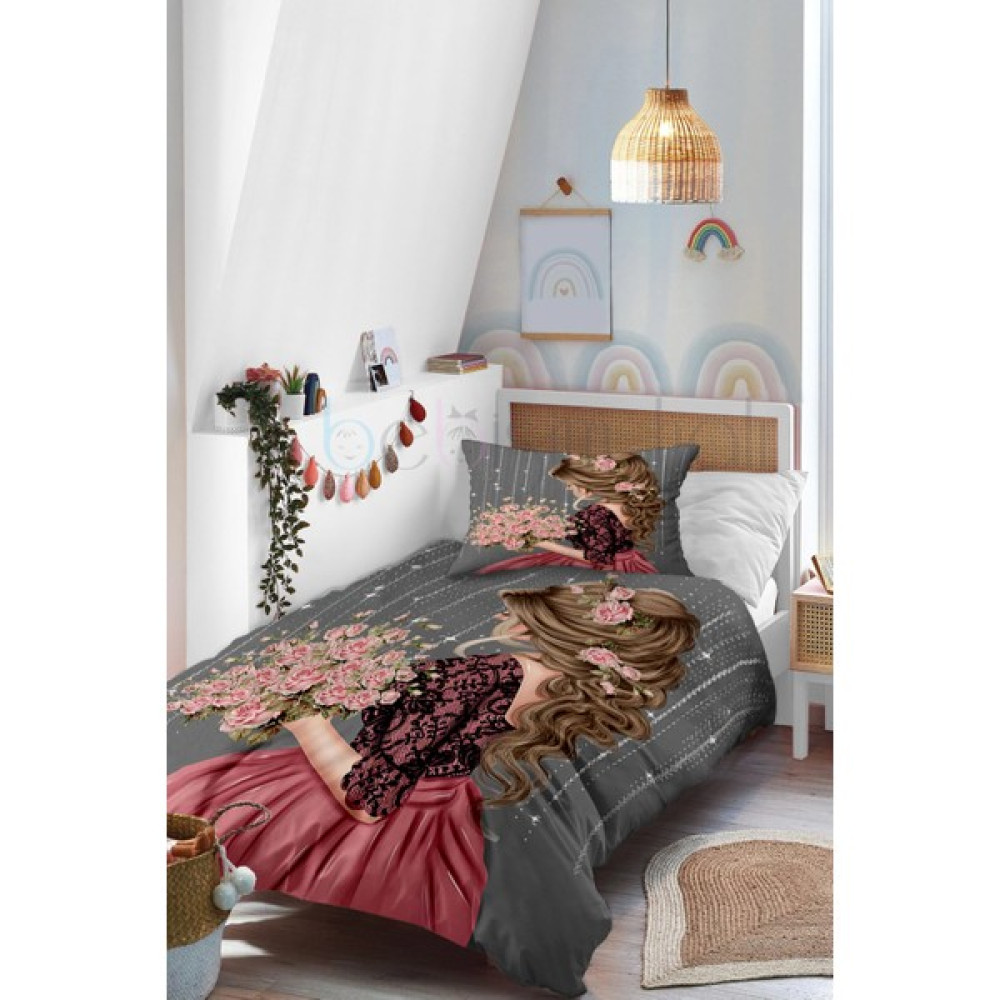 Modalive Home Nostaljik Çiçek Prenses Kız Desenli Tek Kişilik Bebek Çocuk Nevresim Takımı - 160 x 220 cm - Gri Bebek Nevresim Takımı Fiyatı