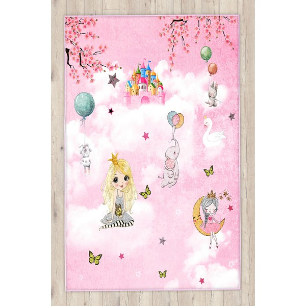 Modalive Home Prenses Kız Balonlu Çocuk Odası Halısı - Pembe - 80 x 150 cm Bebek Odası Halı Fiyatı