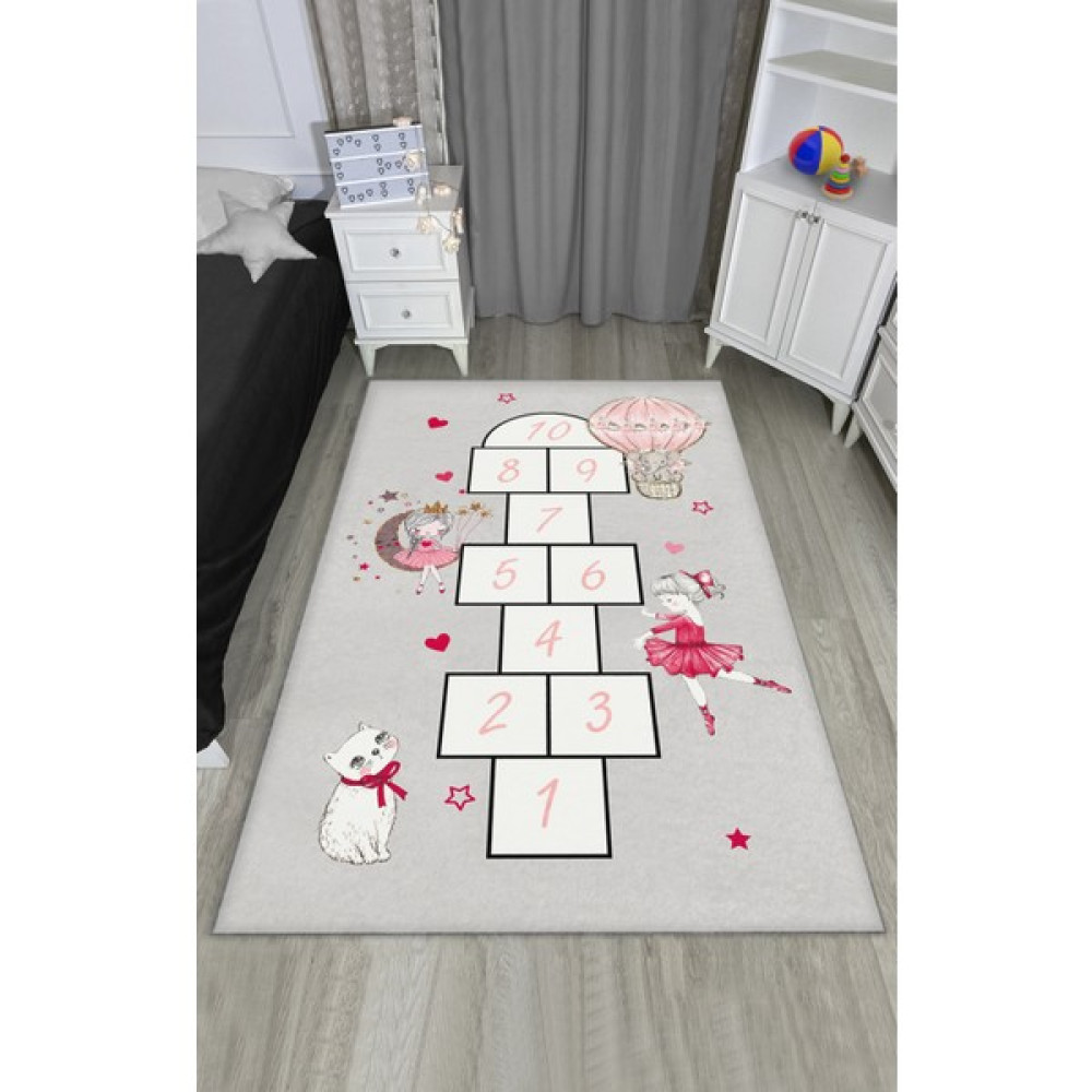 Modalive Home Prenses Kız Seksekli Çocuk Odası Halısı - Gri - 80 x 150 cm Bebek Odası Halı Fiyatı