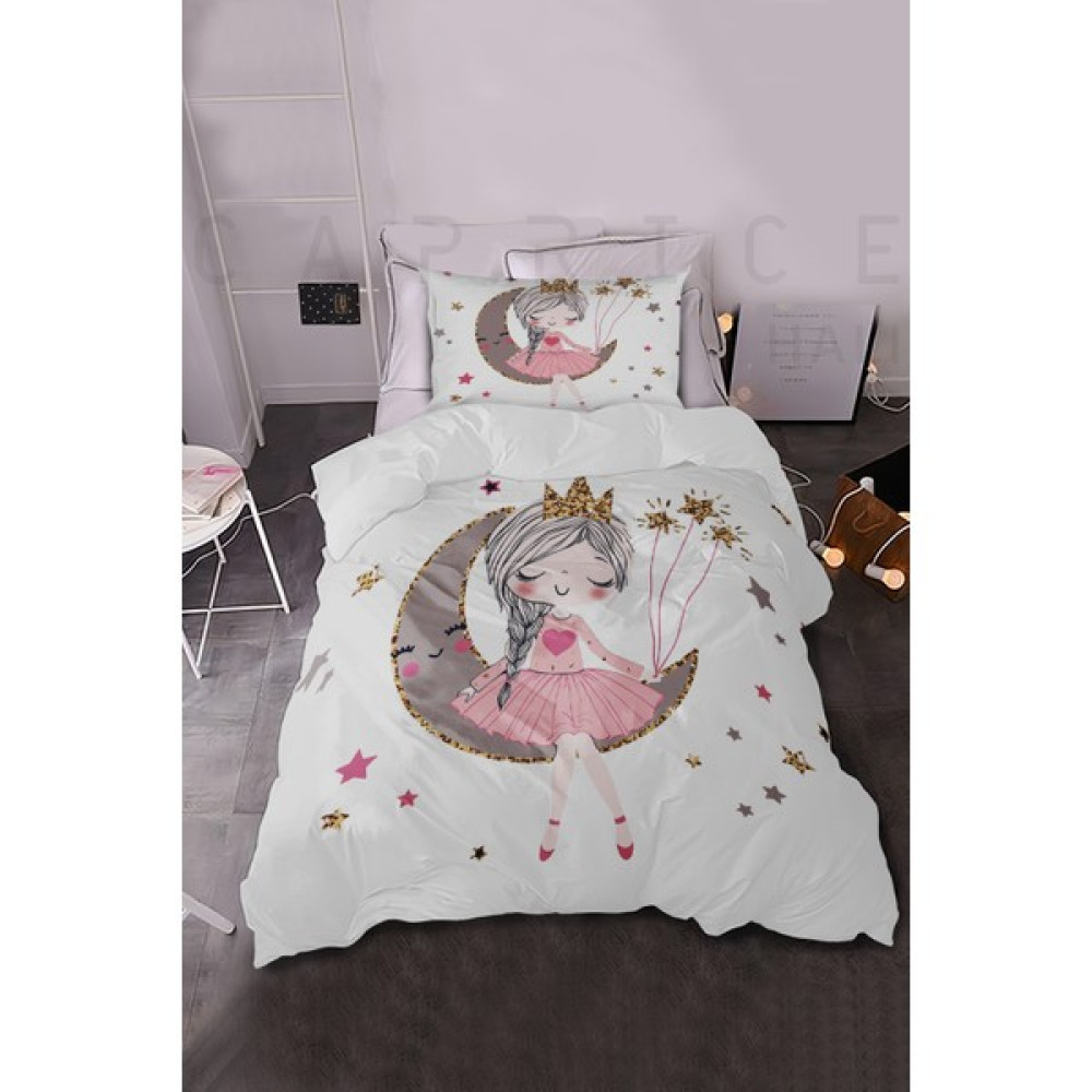 Modalive Home Sevimli Ayda Oturan Kız Çocuk Nevresim Takımı - 160 x 220 cm - Beyaz Bebek Nevresim Takımı Fiyatı