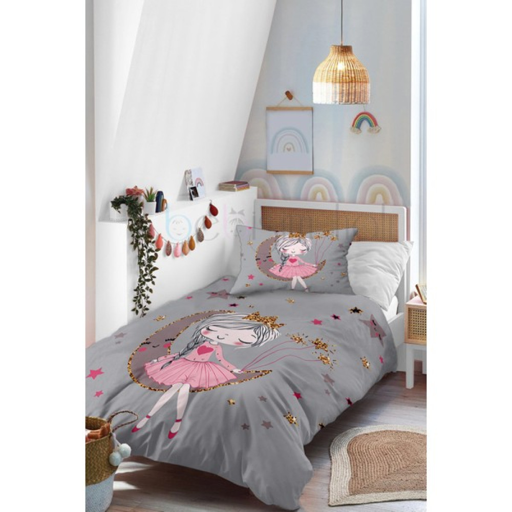 Modalive Home Sevimli Ayda Oturan Prenses Kız Desenli Tek Kişilik Bebek Çocuk Nevresim Takımı - 160 x 220 cm - Gri Bebek Nevresim Takımı Fiyatı